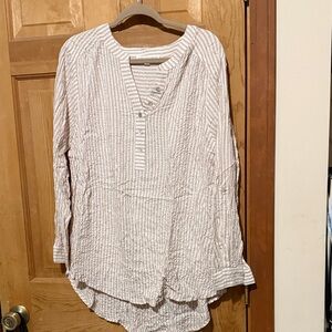 Jane and Delancey Beige Striped Button-Down Shirt